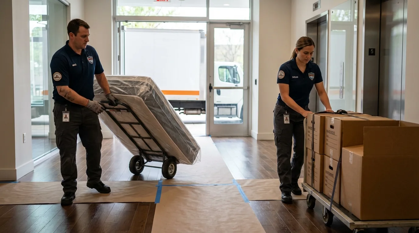 Professional apartment movers loading elevator in Republic, MO